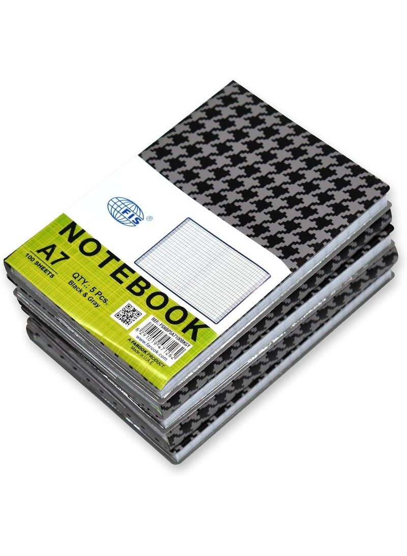 FIS PVC Soft Cover Square Lines Notebook Grey/Black Pack of 5 Pieces - Image 1
